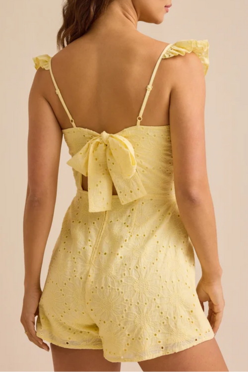 fly sleeve crocheted openwork embroidery bow lace-up backless jumpsuit