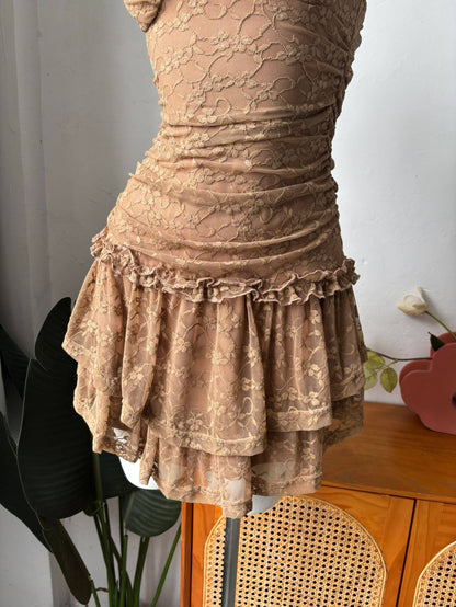 brown lace camisole dress