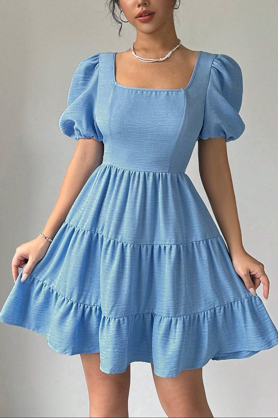 blue Square neck backless A-line mini dress