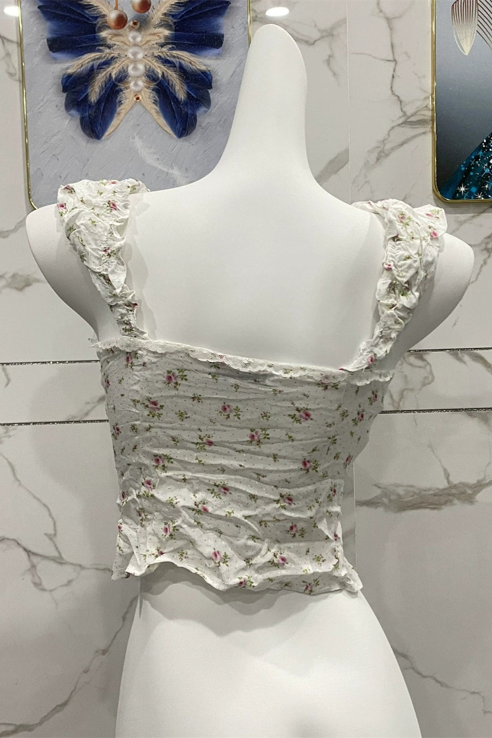 white suspender floral top