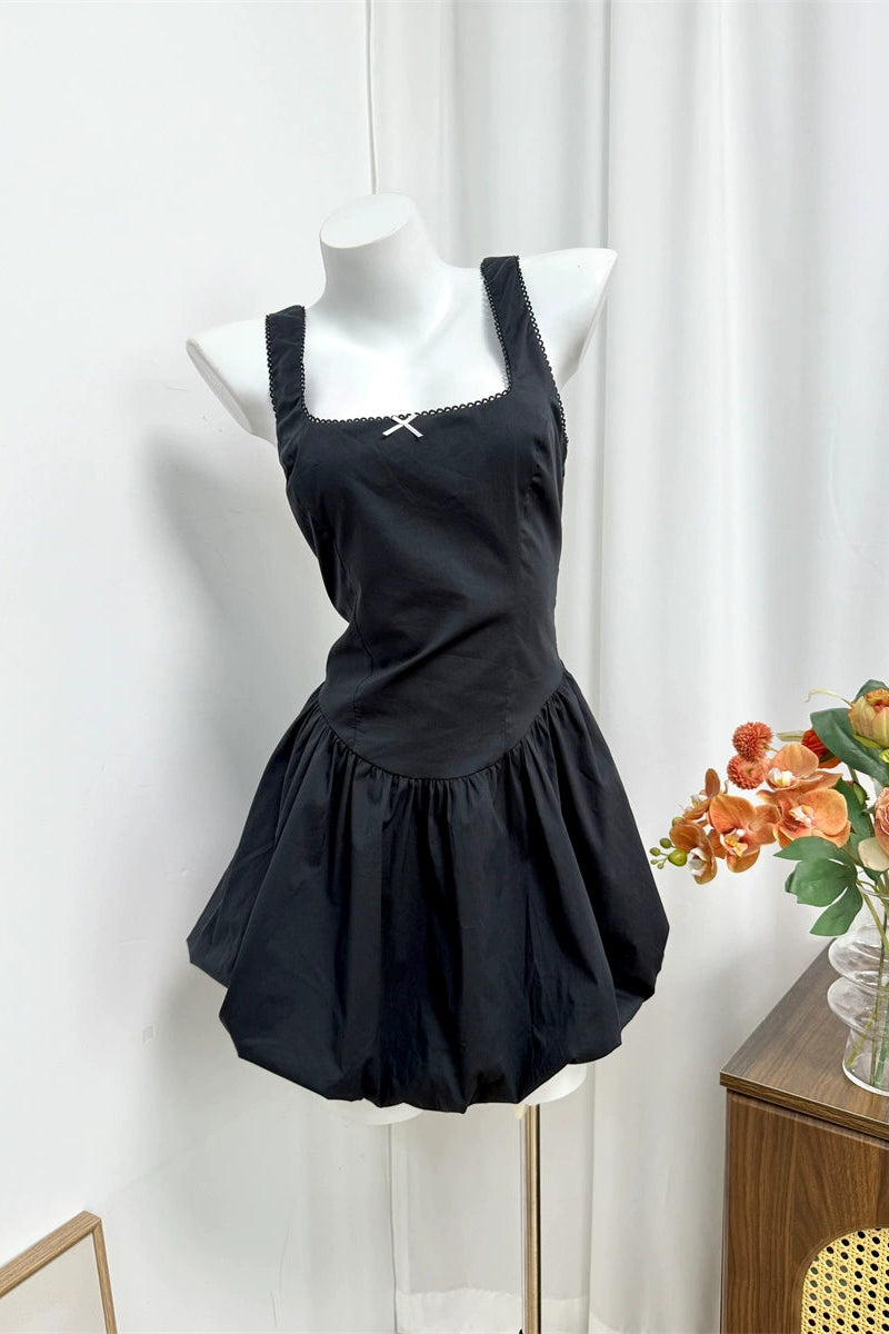 black bubble square neck open back  mini dress