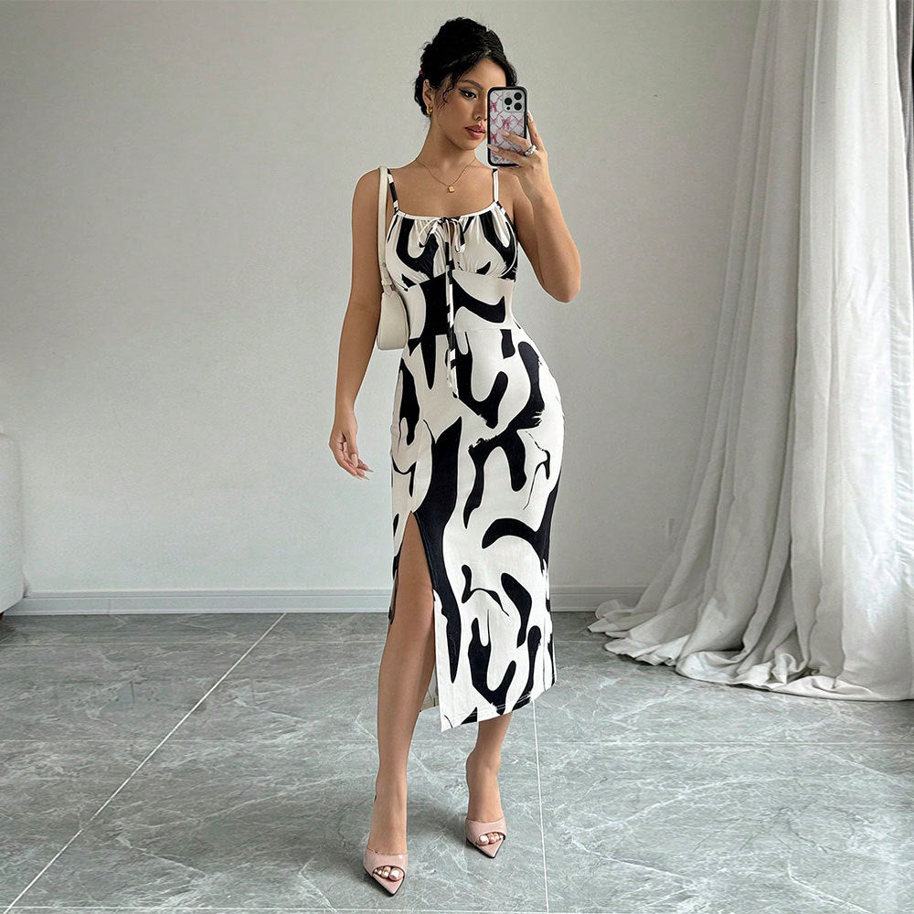 Cow print halter midi dress