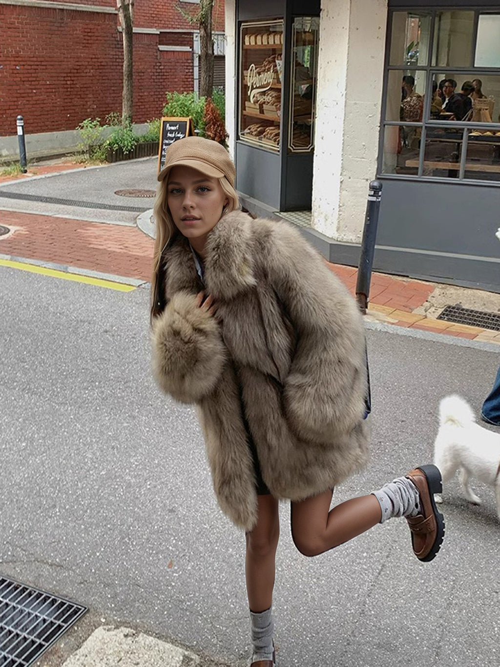 imitation fox fur thickened jacket