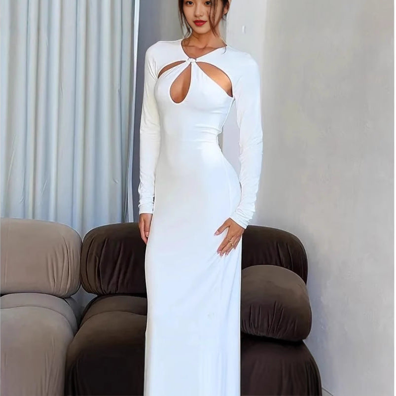 kate long sleeve Openwork knit maxi dress