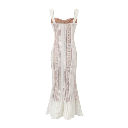 Spaghetti strap lace off-shoulder maxi dress