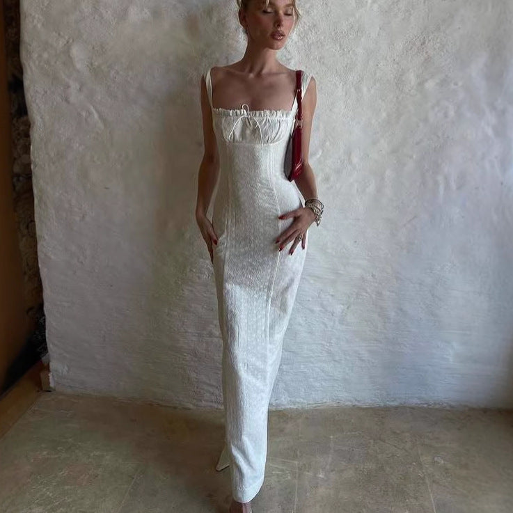 Retro halter bodycon maxi dress in white