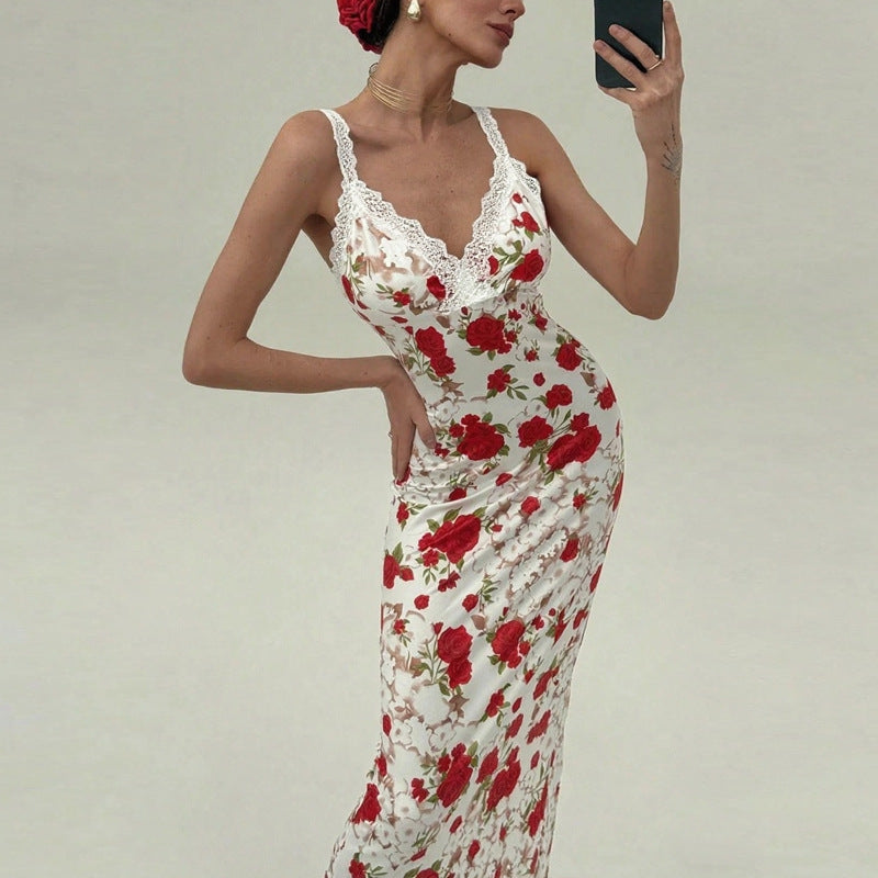 Paneled lace slip dress