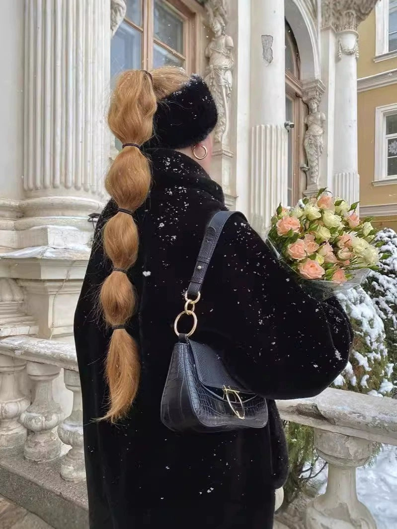 White rabbit fur coat with suit collar