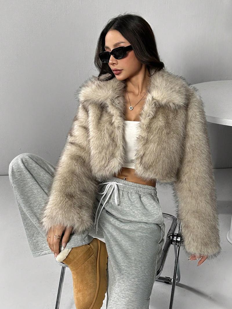 imitation fox fur long sleeve short jackets