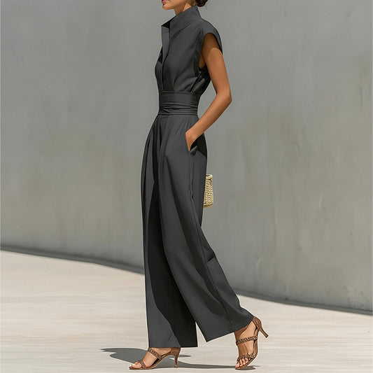 grey sleeveless waist maxi dress
