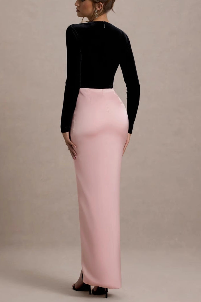 Long-Sleeve High-Waisted V-Neck Dress