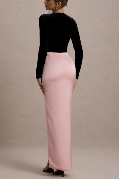 Long-Sleeve High-Waisted V-Neck Dress