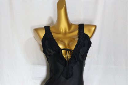 black satin V-neck mini dress