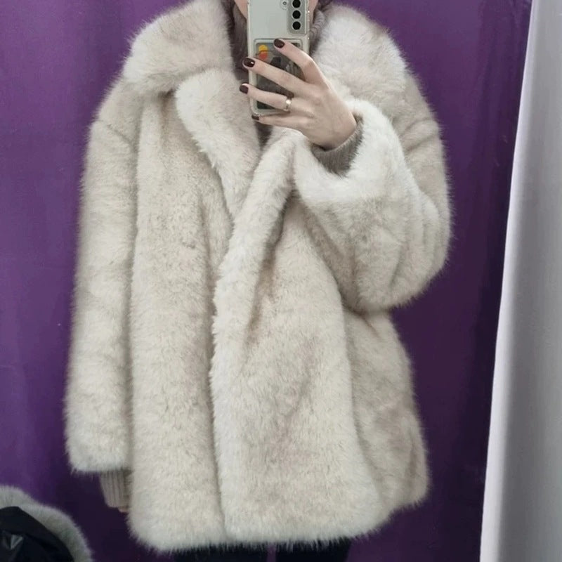 imitation fox fur coat in winter