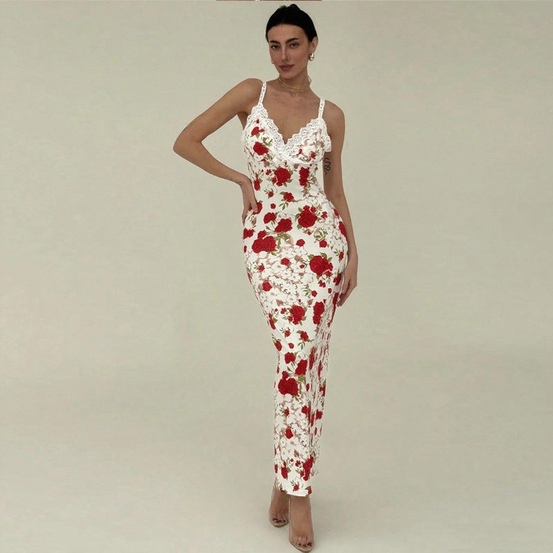 Paneled lace slip dress