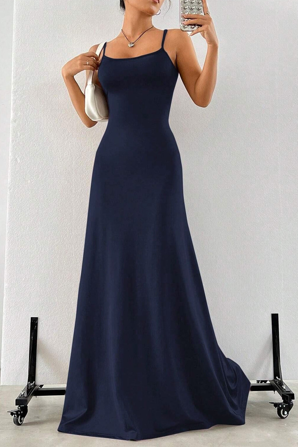 deirdre blue High-waisted halter-neck fitted maxi dress