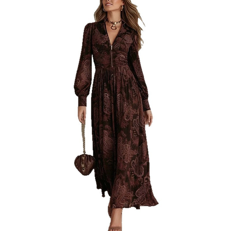 Solid Color Pleated Dress French maxi dress