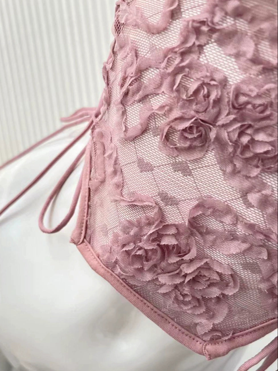 floral strappy mesh vest bandeau short top