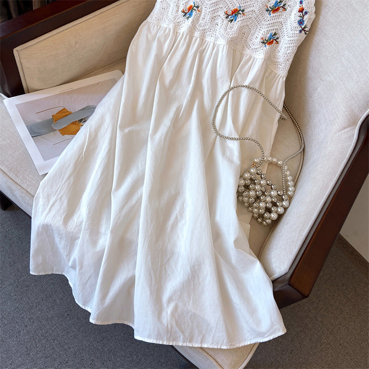 Hollow-out embroidered camisole midi dress