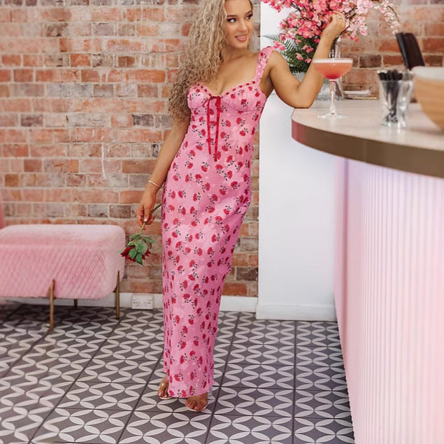 eudora Floral print maxi dress in pink