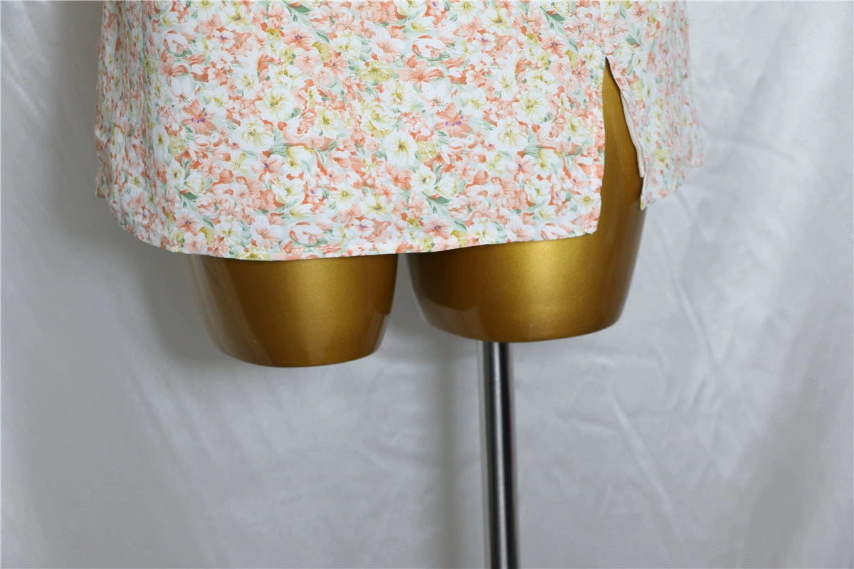 pink floral V-neck mini dress