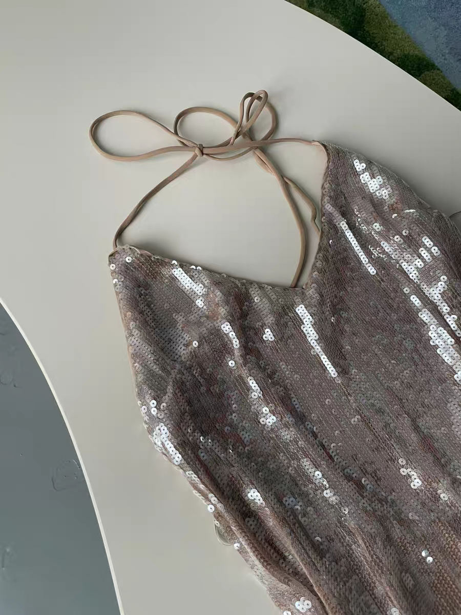 sequin suspender backless mini dress