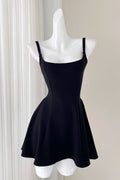 black square neck slip dress