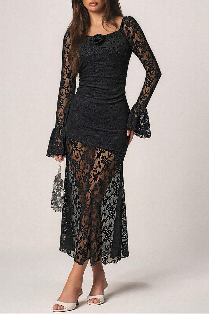 black lace long sleeve maxi dress