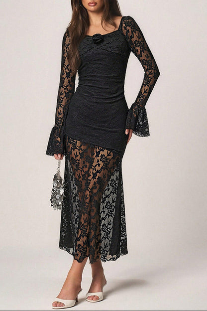 black lace long sleeve maxi dress