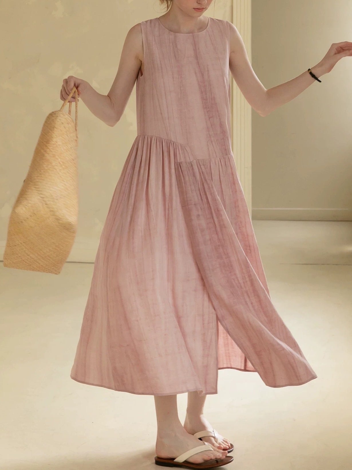 Tie-dye Lyocell blend midi dress - pink