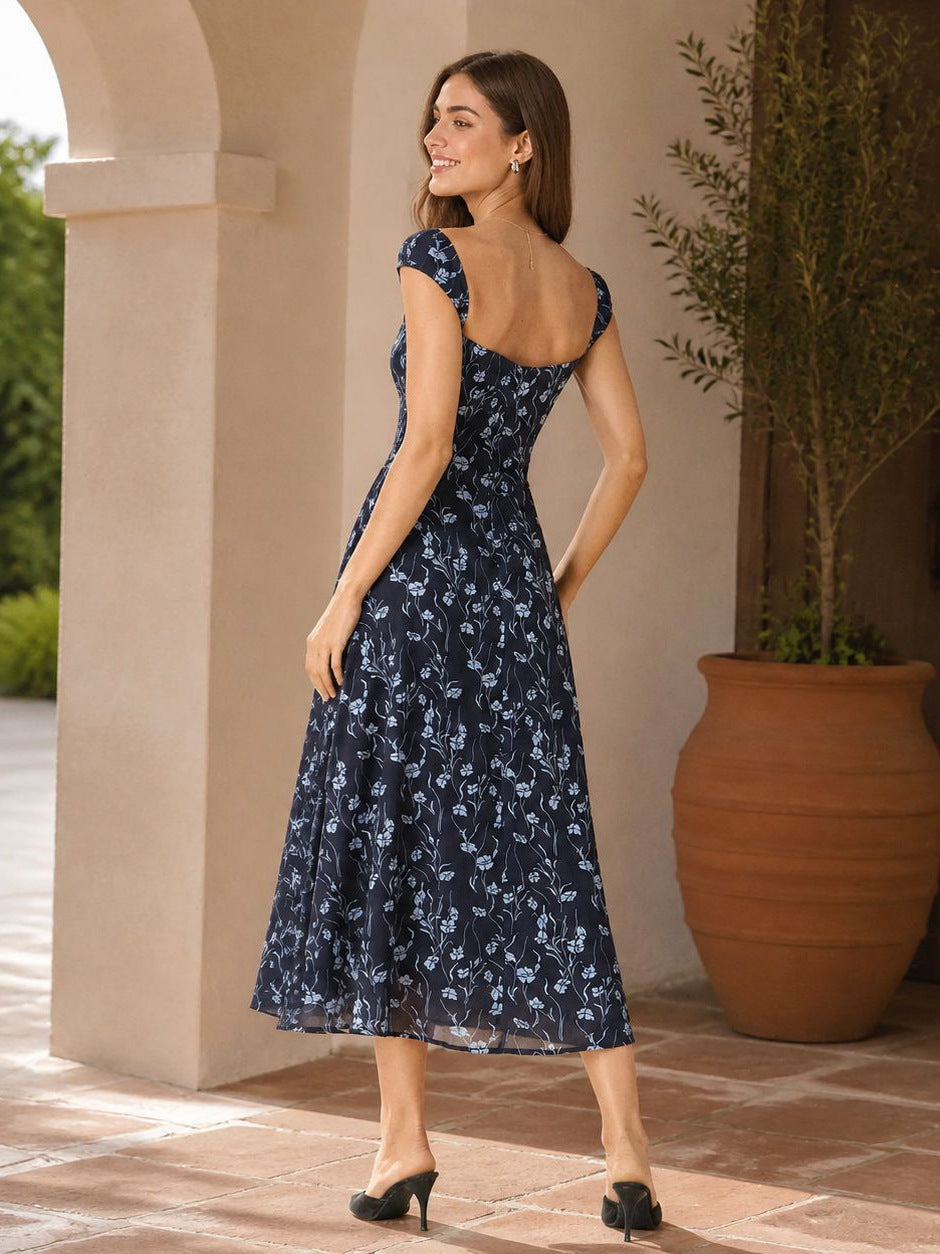 blue floral midi dress