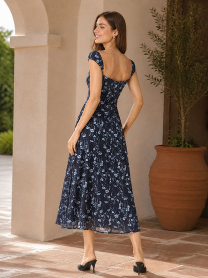 blue floral midi dress