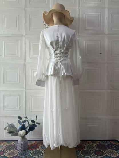 white long-sleeved maxi dress