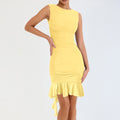 Sleeveless backless round neck ruffled asymmetrical dress
