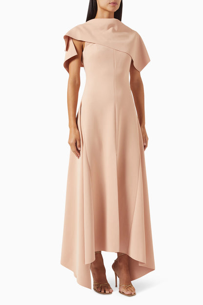 apricot blocking slit waist dress
