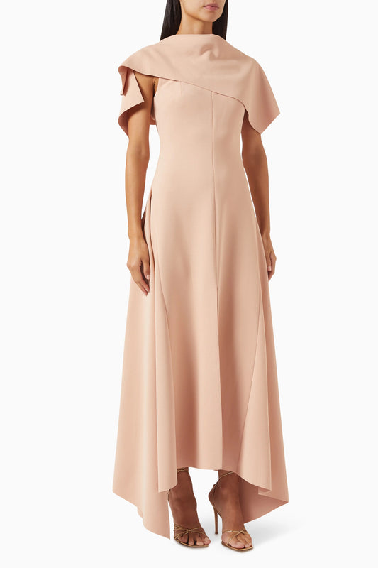 apricot blocking slit waist dress
