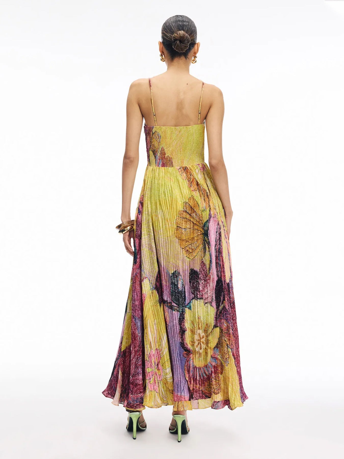 Floral print pleated strapless slip maxi dress