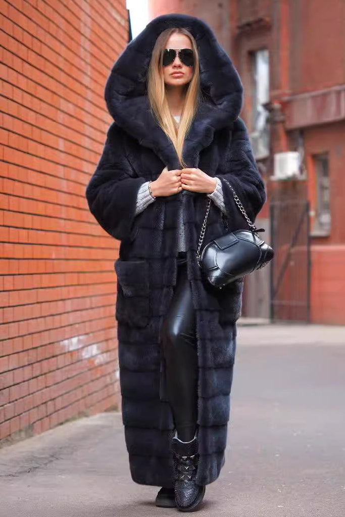 Solid Color Long Sleeve Faux Fur Hooded Warm Fur Jacket