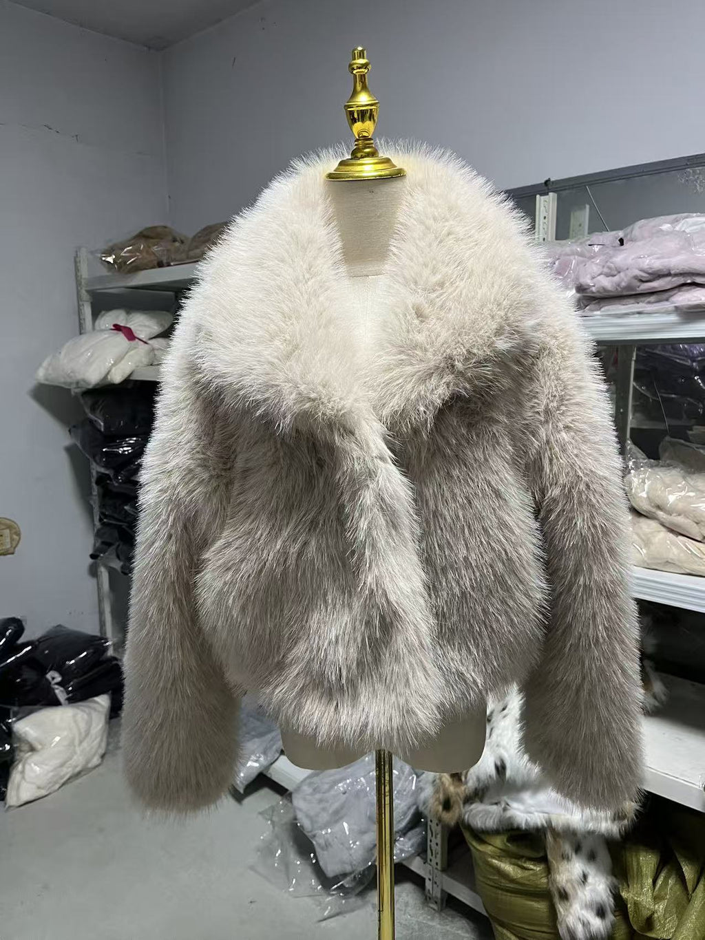 loose lapel fur plus size imitation fox fur coat