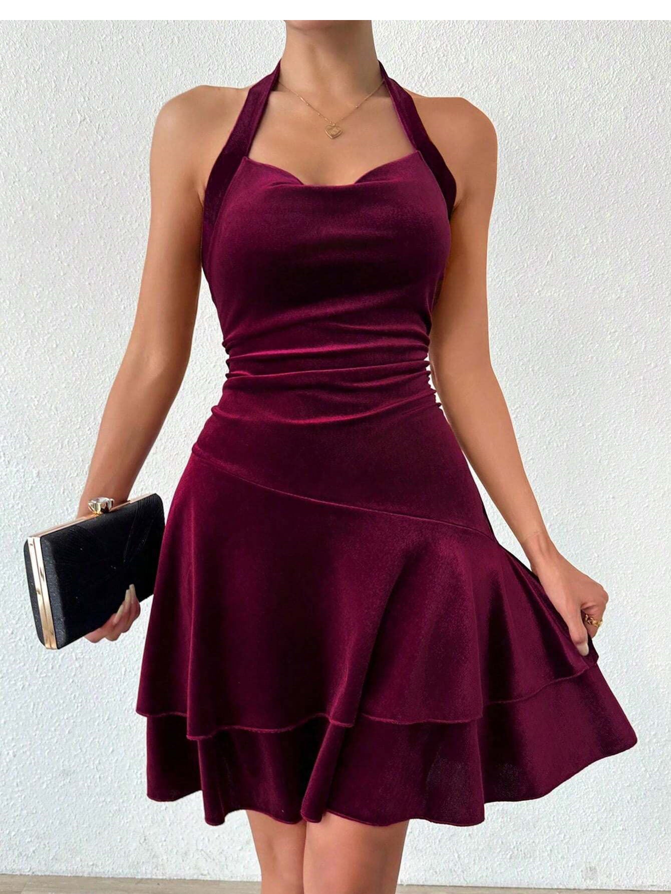 janice Velvet halter neck mini dress