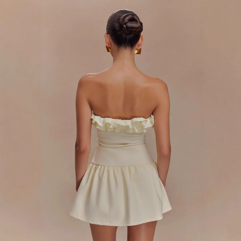 Ruffled strapless knit mini skirt