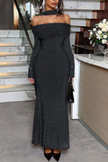 black bandeau long sleeve hip maxi dress