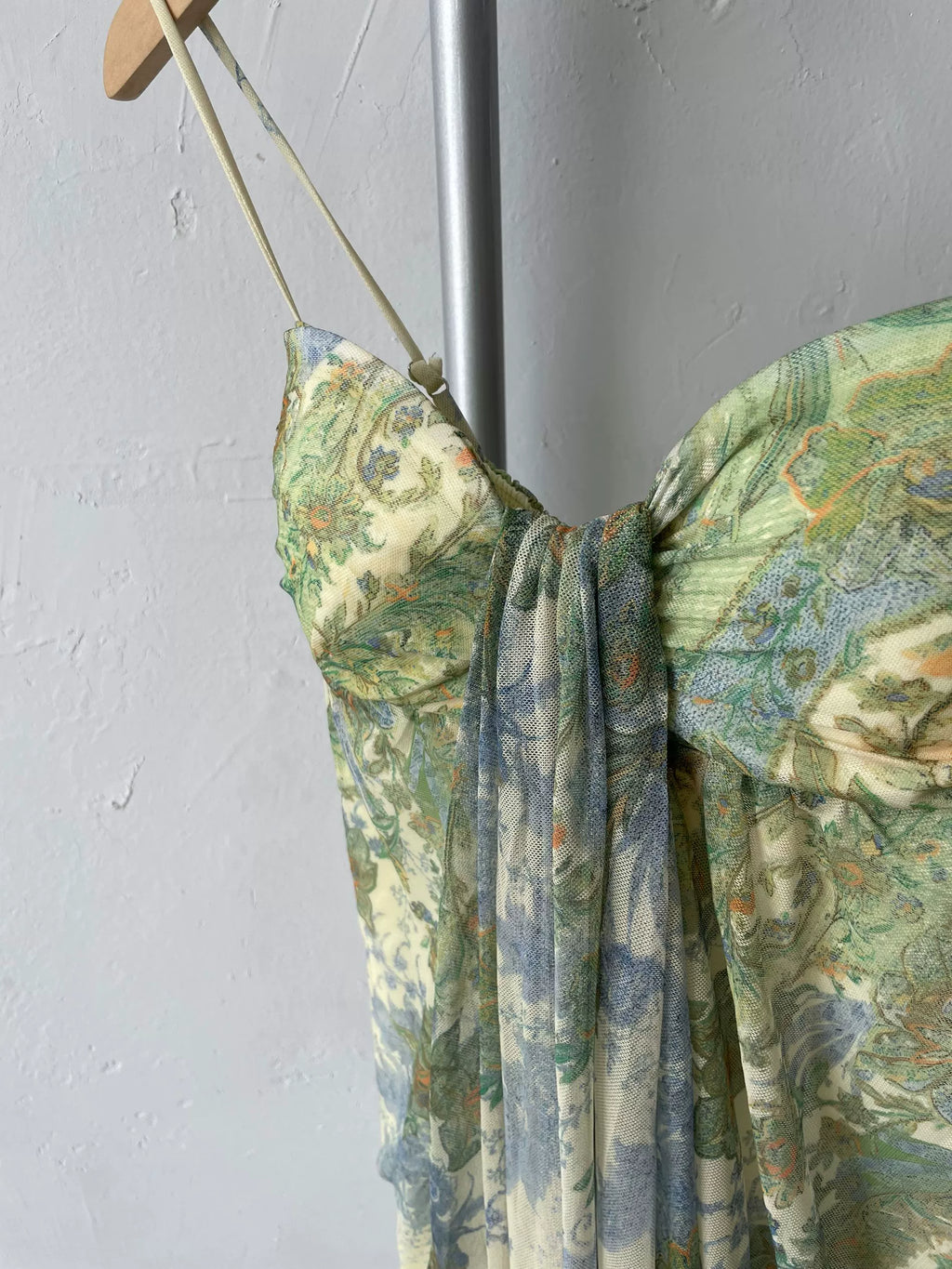 green print tie-dye slip dress