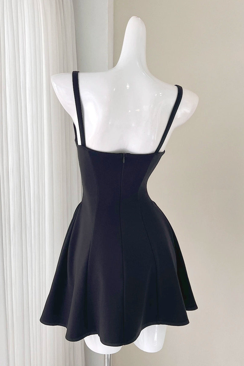 black square neck slip dress