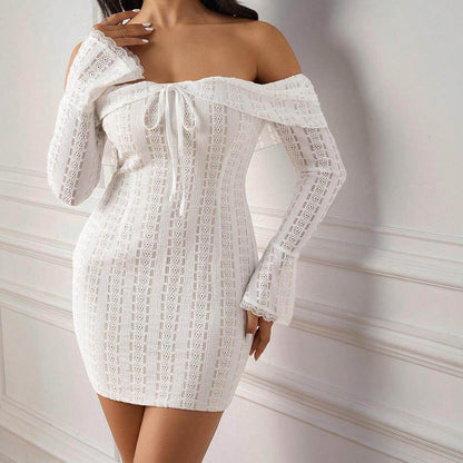 white lace patchwork one-shoulder mini dress