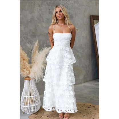 white Suspender maxi Dress