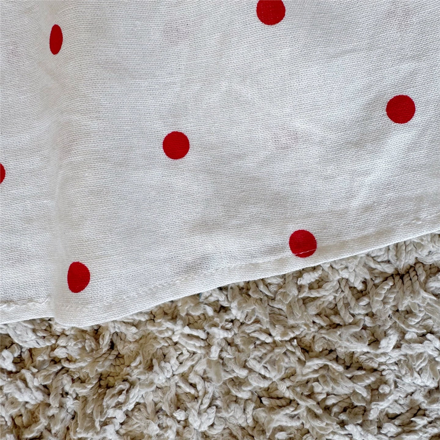 polka dot ruffle one-sided off-the-shoulder linen top