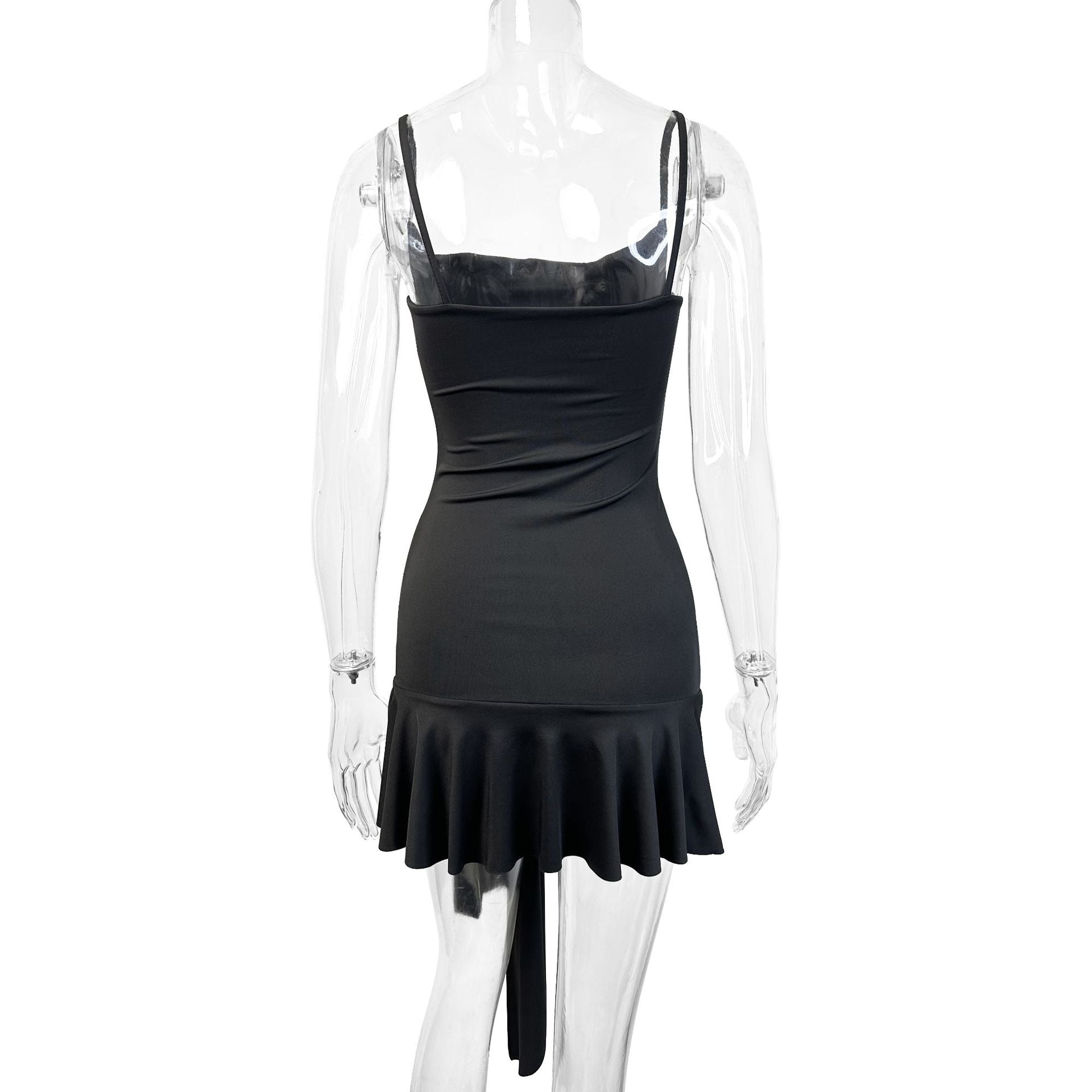 black Spaghetti strap tie mini dress