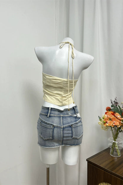 Light Yellow Hollow Halterneck Camisole