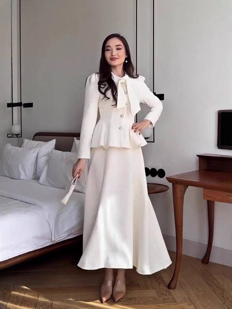 griselda white long-sleeved long skirt suit